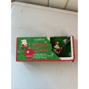New VTG The Enchanted Workshop Merry Fishing Santa Animated Christmas Ornament